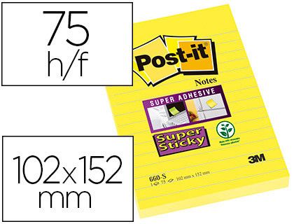 POST-IT Super Sticky 90h Amarillo RAYADO 152x102mm FT510093832
