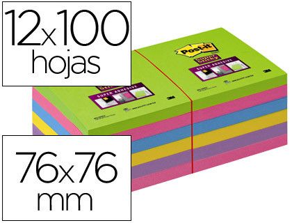 POST-IT Super Sticky Pack 12 blocs 90h Colores Arco Iris 76x76mm 70005252062