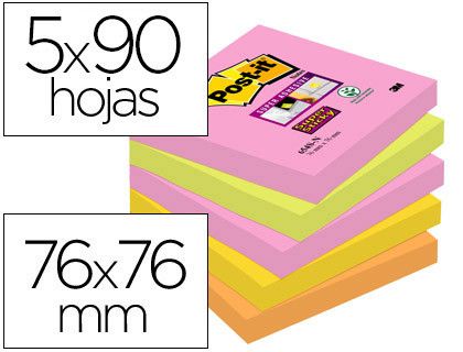 POST-IT Super Sticky Pack 5 blocs 90h Neon surtidos 76x76mm 70005253193