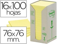 POST-IT Torre notas adhesivas 16 blocs 100h Amarillo 76x76mm Reciclado FT510110347