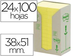 POST-IT Torre notas adhesivas 24 blocs 100h Amarillo 38x51mm Reciclado FT510110388