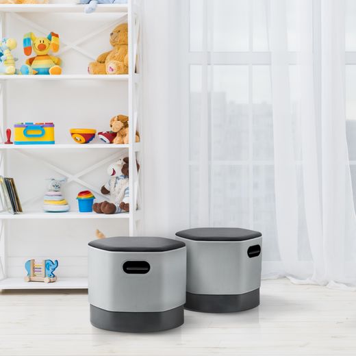 Puff Soft Seating Regulable.  Color Blanco/Negro