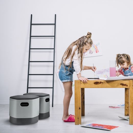 Puff Soft Seating Regulable.  Color Blanco/Negro
