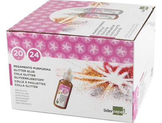 Purpurina Pegamento Liderpapel Fantasia Colores Metalicos Oro y Plata Bote de 20 Gr