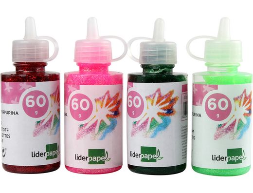 Purpurina Pegamento Liderpapel Fantasia Colores Metalicos Surtidos Bote de 60 Gr