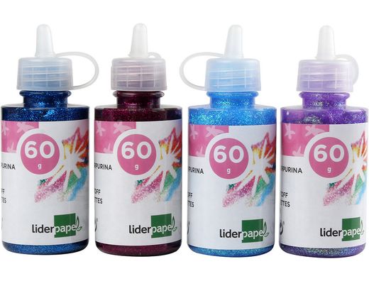 Purpurina Pegamento Liderpapel Fantasia Colores Metalicos Surtidos Bote de 60 Gr