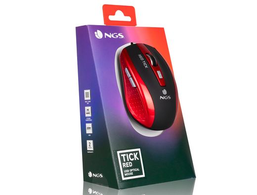 Raton ngs cable tick optico 800/1600 dpi 6 botones nano conexion usb color rojo
