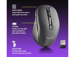 Raton ngs evo rust optico 800/1200/1600 dpi inalambrico 5 botones teclas silenciosas receptor usb 2,4 ghz negro