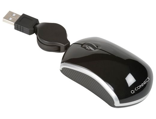 Raton Q-Connect Mini Optico 800 Dpi Retractil Usb 1,5 Ghz Negro