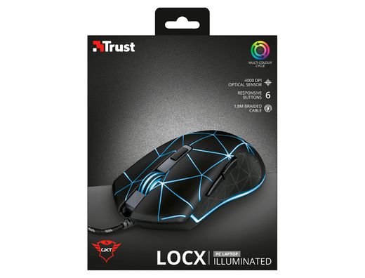 Raton trust gxt133 locx gaming optico luces led 800-4000 ppp 6 botones usb 2.0 cable 1,80 m color negro
