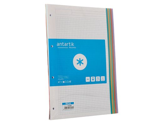 Recambio antartik A4 80 hojas 90gr cuadro 5 mm 4 taladros bandas de 5 colores pasteles