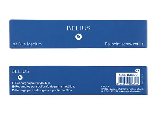 Recambio boligrafo belius azul 0,8 mm caja 3 unidades