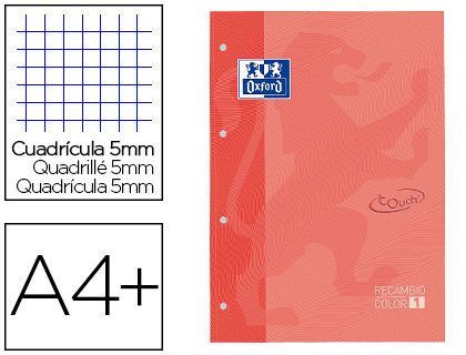 Recambio color 1 oxford din a4+ 80 hojas 90 gr cuadricula 5 mm tapa blanda 4 taladros coral touch