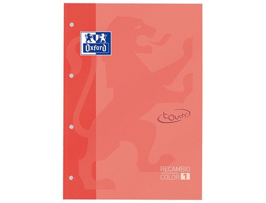 Recambio color 1 oxford din a4+ 80 hojas 90 gr cuadricula 5 mm tapa blanda 4 taladros coral touch
