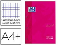 Recambio color 1 oxford din a4+ 80 hojas 90 gr cuadricula 5 mm tapa blanda 4 taladros fucsia touch