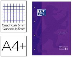 Recambio color 1 oxford din a4+ 80 hojas 90 gr cuadricula 5 mm tapa blanda 4 taladros lila touch