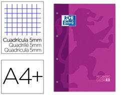 Recambio color 1 oxford din a4+ 80 hojas 90 gr cuadro 5 mm 4 taladros color morado