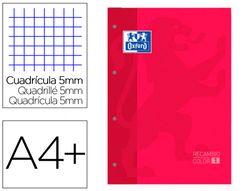 Recambio color 1 oxford din a4+ 80 hojas 90 gr cuadro 5 mm 4 taladros color rojo