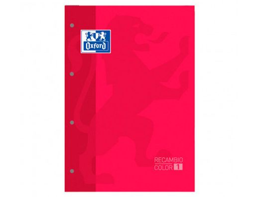 Recambio color 1 oxford din a4+ 80 hojas 90 gr cuadro 5 mm 4 taladros color rojo