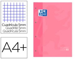 Recambio color 1 oxford din a4+ 80 hojas 90 gr cuadro 5 mm 4 taladros color rosa chicle