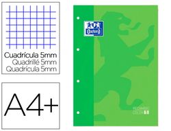 Recambio color 1 oxford din a4+ 80 hojas 90 gr cuadro 5 mm 4 taladros color verde manzana