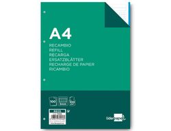 Recambio Liderpapel A4 100 Hojas 100 G/M2 Cuadro 5 mm 4 Taladros Bandas de 5 Colores