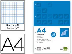Recambio Liderpapel A4 100 Hojas 100 G/M2 Rayado Nº 46 4 Taladros