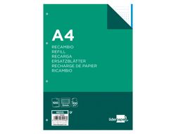 Recambio Liderpapel A4 100 Hojas 100 G/M2 Rayado Nº 46 4 Taladros