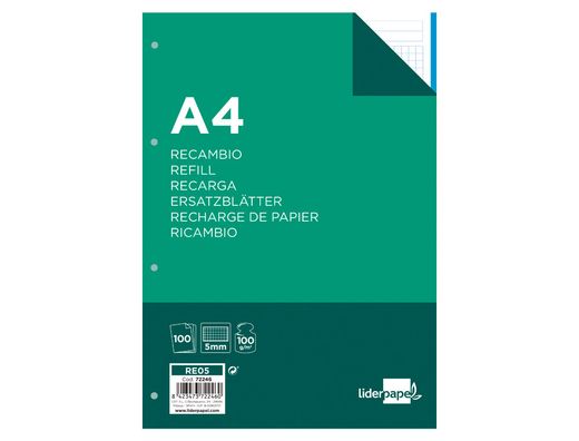 Recambio Liderpapel A4 100 Hojas 100 G/M2 Rayado Nº 46 4 Taladros