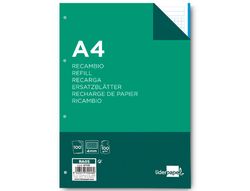 Recambio Liderpapel A4 100 Hojas 100G/M2 Cuadro 4Mm con Margen 4 Taladros