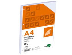 Recambio liderpapel a4 100 hojas 100g/m2 horizontal con ddoble margen 4 taladros