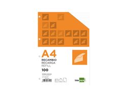 Recambio Liderpapel A4 100 Hojas 100G/M2 Pauta 5ª 2.5Mm con Margen 4 Taladros