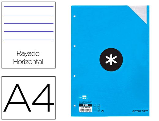 Recambio liderpapel a4 100 hojas 100g/m2 rayado horizontal 4 taladros bandas de 5 colores antartik