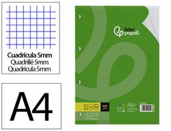Recambio liderpapel A4 100 hojas 100gr cuadro 5mm con margen 4 taladros