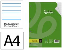 Recambio liderpapel A4 100 hojas 100gr pauta 3,5mm con margen 4 taladros