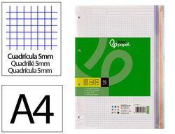Recambio liderpapel A4 120 hojas 90gr cuadro 5 mm 4 taladros bandas de 5 colores pasteles
