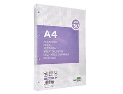 Recambio liderpapel a4 200+50 hojas 90g/m2 cuadro 4 mm con margen 4 taladros