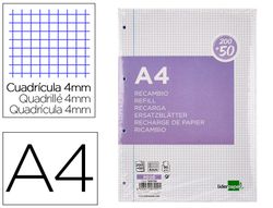 Recambio liderpapel a4 200+50 hojas 90g/m2 cuadro 4 mm con margen 4 taladros