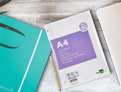 Recambio liderpapel a4 200+50 hojas 90g/m2 cuadro 4 mm con margen 4 taladros