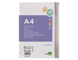 Recambio liderpapel a4 200+50 hojas 90g/m2 cuadro 5 mm 4 taladros bandas de 5 colores