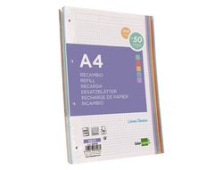 Recambio liderpapel a4 200+50 hojas 90g/m2 cuadro 5 mm 4 taladros bandas de 5 colores