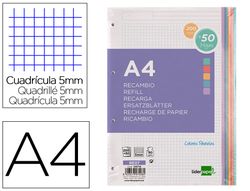 Recambio liderpapel a4 200+50 hojas 90g/m2 cuadro 5 mm 4 taladros bandas de 5 colores