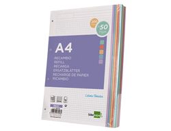 Recambio liderpapel a4 200+50 hojas 90g/m2 cuadro 5 mm 4 taladros bandas de 5 colores