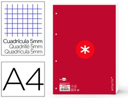 Recambio liderpapel a4 antartik 80 hojas 90g/m2 cuadro 5 mm 4 taladros 1 banda marco color frambuesa