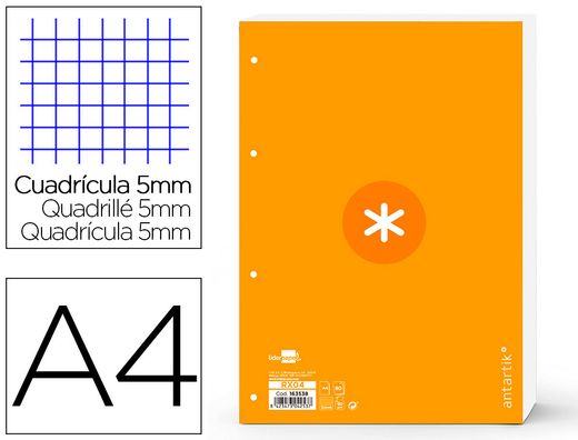 Recambio liderpapel a4 antartik 80 hojas 90g/m2 cuadro 5 mm 4 taladros 1 banda marco color mostaza