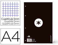 Recambio liderpapel a4 antartik 80 hojas 90g/m2 cuadro 5 mm 4 taladros 1 banda marco color negro