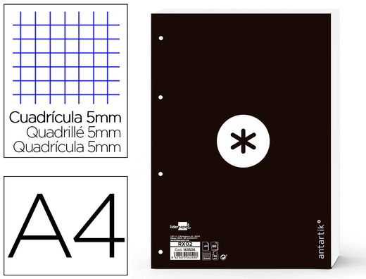 Recambio liderpapel a4 antartik 80 hojas 90g/m2 cuadro 5 mm 4 taladros 1 banda marco color negro