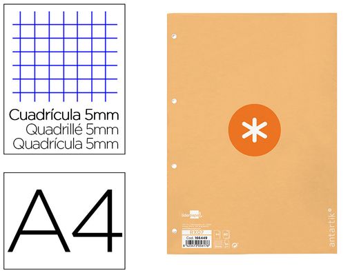 Recambio liderpapel a4 antartik 80 hojas 90g/m2 cuadro 5mm 4 taladros 1 banda con marco color amarillo