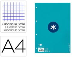 Recambio liderpapel a4 antartik 80 hojas 90g/m2 cuadro 5mm 4 taladros 1 banda con marco color turquesa