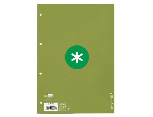 Recambio liderpapel a4 antartik 80 hojas 90g/m2 cuadro 5mm 4 taladros 1 banda con marco color verde
